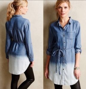 Anthropologie Holding Horses Chambray Dip Dye Ombre Belted Tunic Size XS